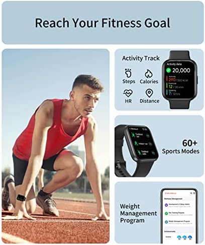 RERE ASW2 Smart Watch (Answer/Make Call), Alexa Built-in, 1.69" Fitness Tracker with 60 Sport Modes, Heart Rate, Blood Oxygen, Sleep Monitor, for Android and IOS, IP68 Waterproof, Black