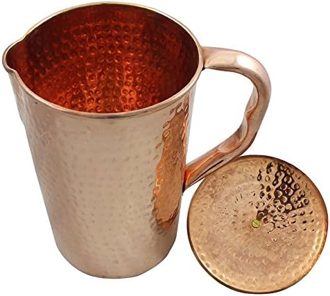 Indian Pure Copper Jug with 1 Tumbler Glass Set for Ayurvedic Healing, Capacity 1.6 Litre