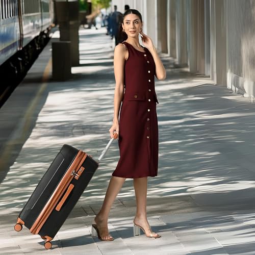 Image of CAGE 8 Wheels Trolley Bag Hard Case Polypropylene 360 Degree Wheeling System Luggage, Trolley Bags for Travel, Suitcase for Travel (Clay Carbon, Check-in | 77 cm | Large)