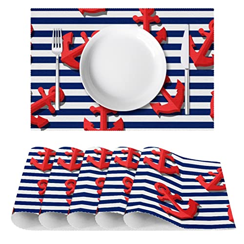 Set de table antidérapant lot de 6 résistant à la chaleur style marin rectangulaire
