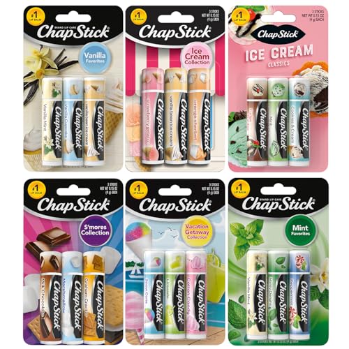 ChapStick Lip Balm Oh-So-Sweet Bundle 18-Pack Vanilla & Mint Favorites Ice Cream SMores & Vacation Getaway Collections Birthday Gifts Party Favors 0.15 Oz Ea