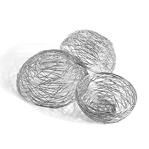 Metal Fruit Basket For Kitchen Counter, Home Decor Vegetable And Fruit Bowl, Fruit Holder For Kitchen Countertop, Decorative Bowls For Fruits And Veggies, Set Of 3 - Shiny Silver #TOP2