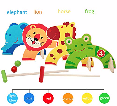 Jacootoys Holz Krocket Set Spiel Crocket für 2 Spieler Kinder Erwachsene Außenbereich Krocketspiel Spielspaß für Jungen Mädchen ab 3 Jahren