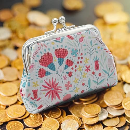 Coin Purse 2 Pieces, Mini Purse for Women and Girls, Colorful and Double Side Coin Wallet with Kiss Lock Clasp Closure for Keys, Coin, Lipstick(Pink and White)2