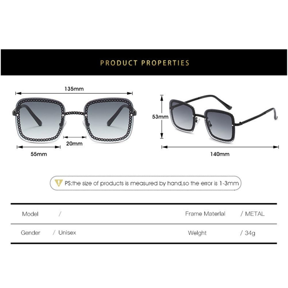 Gafas de sol cuadradas con cadena de metal para mujer, gafas de sol vintage para hombre
