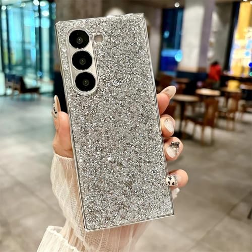 Coque Samsung Z Fold 6 de luxe argentée avec diamant pailleté
