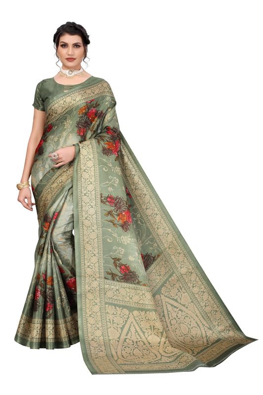 Kjs Women's Khaadhi Cotton Blended Kalamkari Printed Saree | Beautiful Blend of Tradition and Style | Printed Saree with Running Blouse | Muskan P