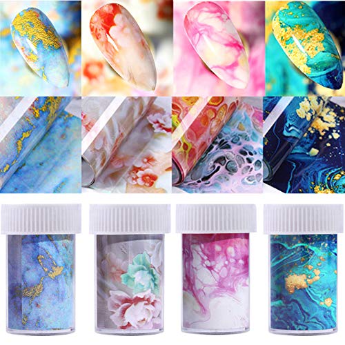 Marble Nail Foil Transfer Sticker Nail Foils Nail Art Stickers Holographic Nail Transfer Foil Nail Art Supplies Decals Retro Nails Foil Sheets Nail Decoration for Women Girls (4 Boxes)