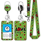 Ladybug Love Lanyards for Id Badges, Cute Badge Reel Heavy Duty with Carabiner Clip, Fashionable ID