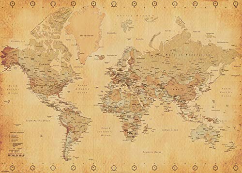 Pyramid International World Map Vintage Style Giant Poster, paper, Muticolour, 10 x 140 x 1.3 cm