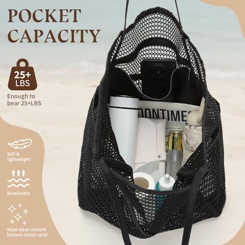 Beach Tote Bags for Womens, Causal Pool Bags for Mom Travel Swimming Vacations Beach Essentials Family Picnic, Black4