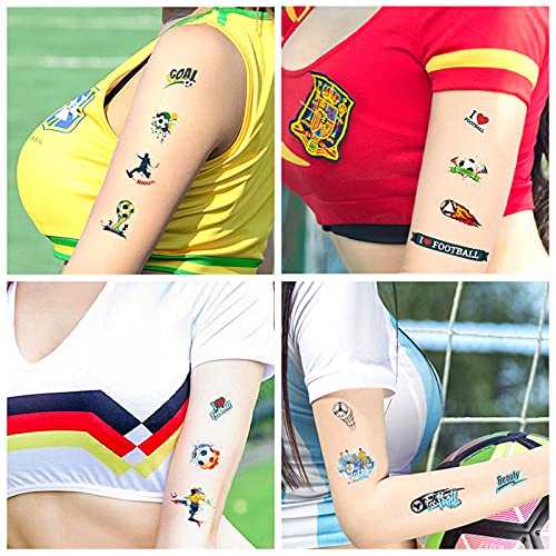 Topfunny Temporary Tattoos For Kids And Adults, 65Pcs Cartoon Soccer Sports Style Tattoos (10 Sheets) Waterproof Fake Tattoo Body Stickers World Cup Party Decoration Supplies Gifts Favors Football #TOP4