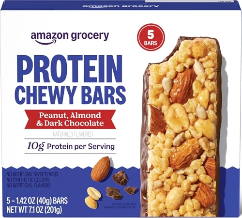 Image of Amazon Grocery, Protein Chewy Bars, Peanut, Almond & Dark Chocolate Flavor, 7.1 oz, 5 ct (Previously Happy Belly, Packaging May Vary)