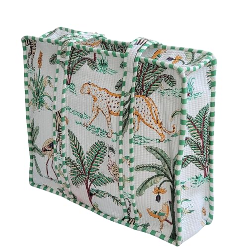 Image of 100% Cotton Jungle Print Shoulder Bag Tote Bag Women Reversible Shopping Bag and Grocery Bags Stylish Travel Bag Gift for Her