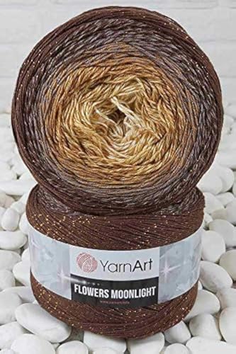 Image of YarnArt Flowers Moonlight Glitter Cotton Yarn, Soft, Rainbow Crochet, Metallic Lurex handknit Shiny, Silvery Cake, Multicolor Cotton, 1 Skein Weight 9.17oz Lenght 393.7 inches, 1 Fine Yarn (3284)