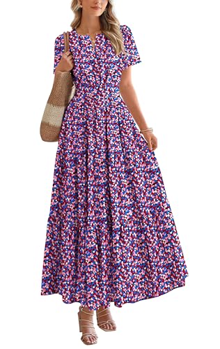 BTFBM Womens Summer Floral Maxi Dresses V Neck Short Sleeve
