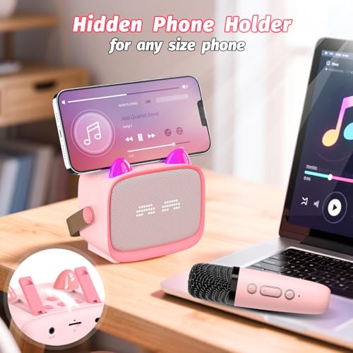Image of Mini Karaoke Machine Toys Gifts,Kids Portable MP3 Player with 2 Wireless Microphone and LED,Christmas Birthday Gifts for Girls Boys 3 4 5 6 7 8+ Year Old (Pink)
