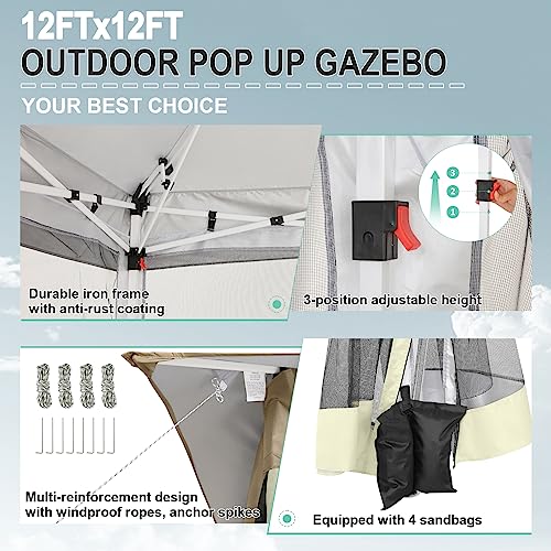 Homdox 𝟏𝟐𝐱𝟏𝟐 𝐂𝐚𝐧𝐨𝐩𝐲 𝑮𝒂𝒛𝒆𝒃𝒐 Pop Up Canopy Outdoor Canopy Tent With Sidewalls 3 Height Adjustable Outdoor Gazebo Shelter With Carrying Bag For Patio Garden Backyard And Lawn #TOP4