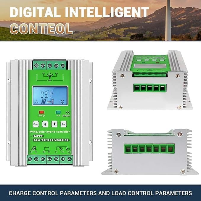 Kontroler ładowania hybrydowego wiatru słonecznego 3000 W, kontroler MPPT 12 V/24 V/48 V, kontroler doładowania hybrydowego wiatru słonecznego, do generatora wiatrowego, 12 V
