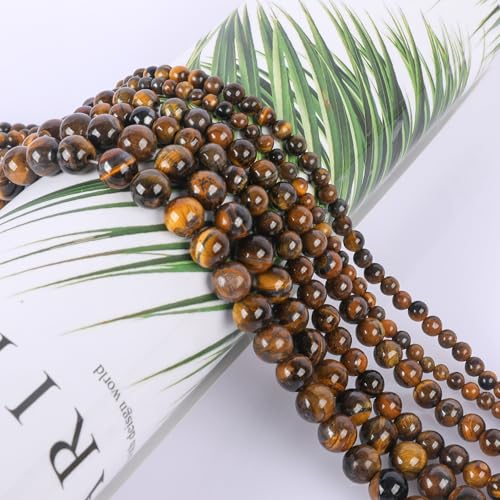 SOSMAR 120 perles naturelles œil de tigre - Pierres semi-précieuses rondes - Diamètre : 6 mm - Perles en vrac pour bracelets, colliers, bijoux, bricolage