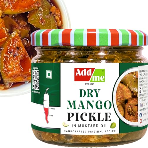 Image of Add me Dry mango pickle in Mustard oil 300gm | aam ka sukha achar in dry style mango pickles glass pack. (Dry Mango Pickle, 300gm)