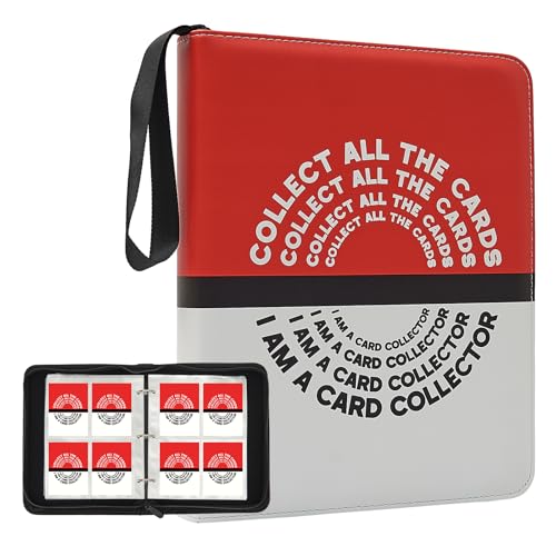 Trading Card Binder with 4 Pocket Pages, Top Loading 400 Pockets card collection Albums 3 rings card sleeves binder sheets (Red, 400 Pockets)