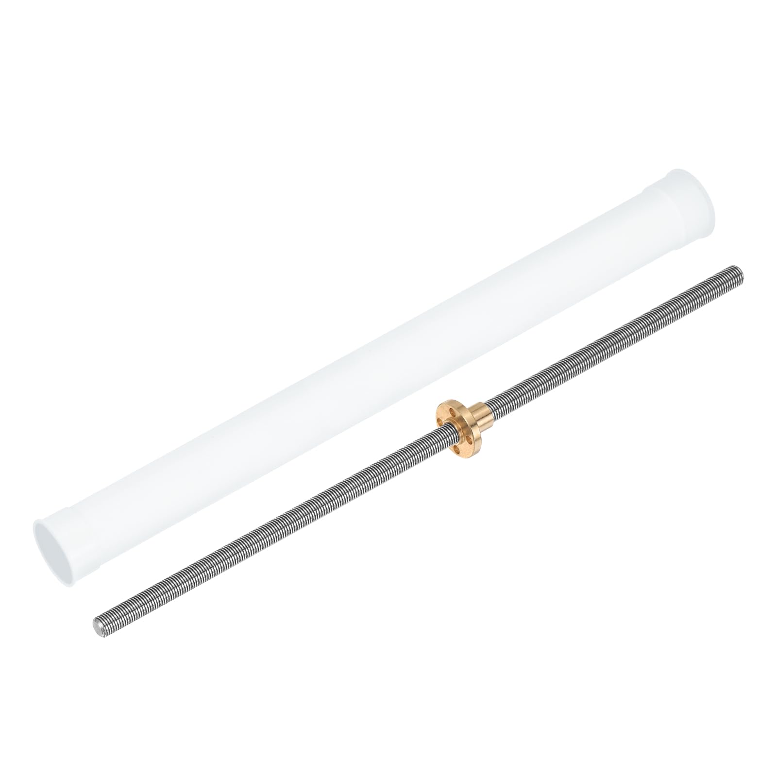 sourcing map 300 mm Tr8X1 Leitschraube mit Messingmutter (1 mm Teilung, 1 Start, 1 mm Blei), 304 Edelstahl-Schraubstange, Drucker-Upgrade-Teile mit Kunststoffverpackungsrohr, Silber