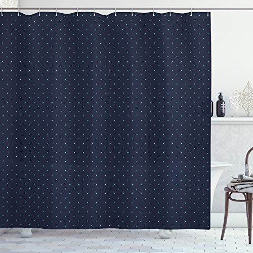 ABAKUHAUS Polka Dot Duschvorhang, Blaue Punkte Retro-Stil, Stoffliches Gewebe Badezimmerdekorationsset mit Haken, 175 x 180 cm, Hellblau und Dunkelblau