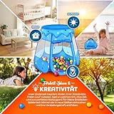 KIDUKU® Kinderspielzelt + 100 Bälle + Tasche Spielhaus Bällebad Schloss für drinnen und draußen (Blau)