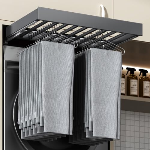 Genérico Perchero de Pared con cajón extraíble para Pantalones, diseño Compacto para secar la Ropa sobre la Lavadora, Ajustable de 564 a 614 mm, Ideal para Espacios pequeños.
