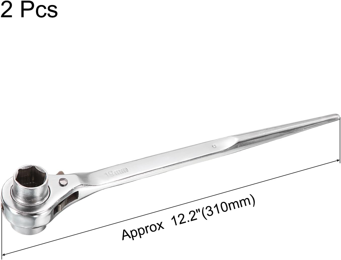 uxcell 19 x 22mm Hexagon Scaffold Podger Ratchet Spanner Ratcheting Socket Wrench Tool (Silver Tone) 2pcs