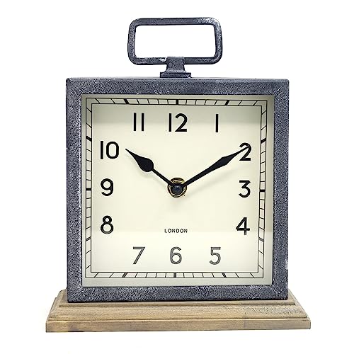 21CM Contemporary Rustic Metal Wood Square Mantel Mantle Clock