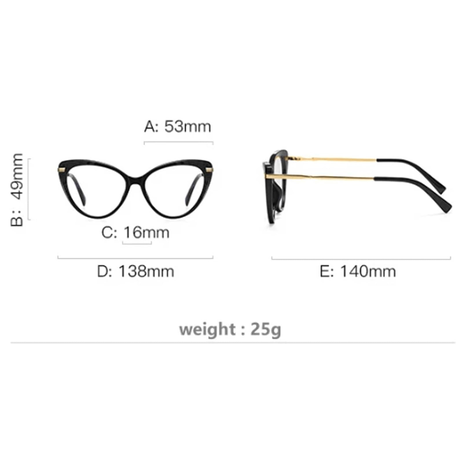 Occhiali da vista falsi, Montature for occhiali Cat Eye Multicolor(Nero)