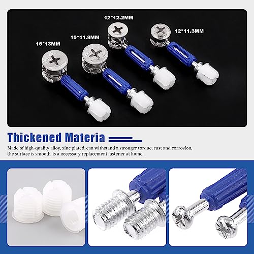 Glarks 100Pcs 4 Sizes 3-in-1 Furniture Connecting Cam Lock Fittings with Dowels Assortment Kit - Image 4