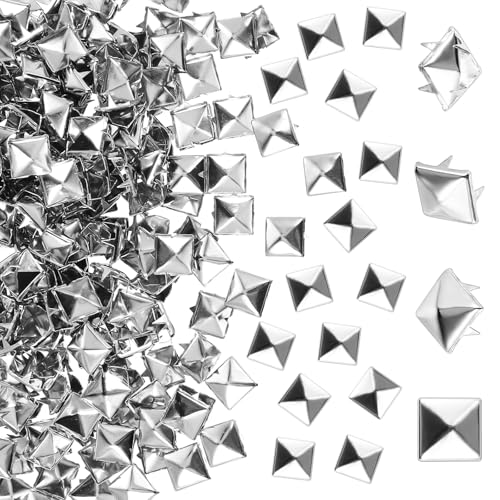 LIQWEI 500 Stück Silber Nieten Quadratische Nieten Metall für Leder DIY Punk Studs Metall 10mm Pyramide Spike Niete für Taschen Kleidung Schuhe Lederband Handschuhe