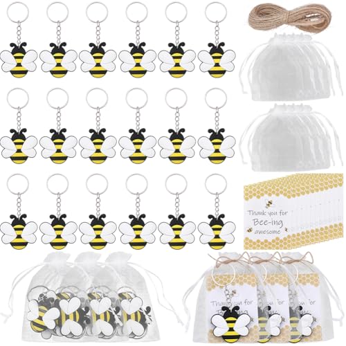 BEAMARKER 20 Pièces Abeille Porte-Clés Cadeaux de Fête Porte-Clés Sac Abeille Charm Porte-Clés 20 Pièces Sac 20 Pièces Etiquette de Merci Porte-Clés en...