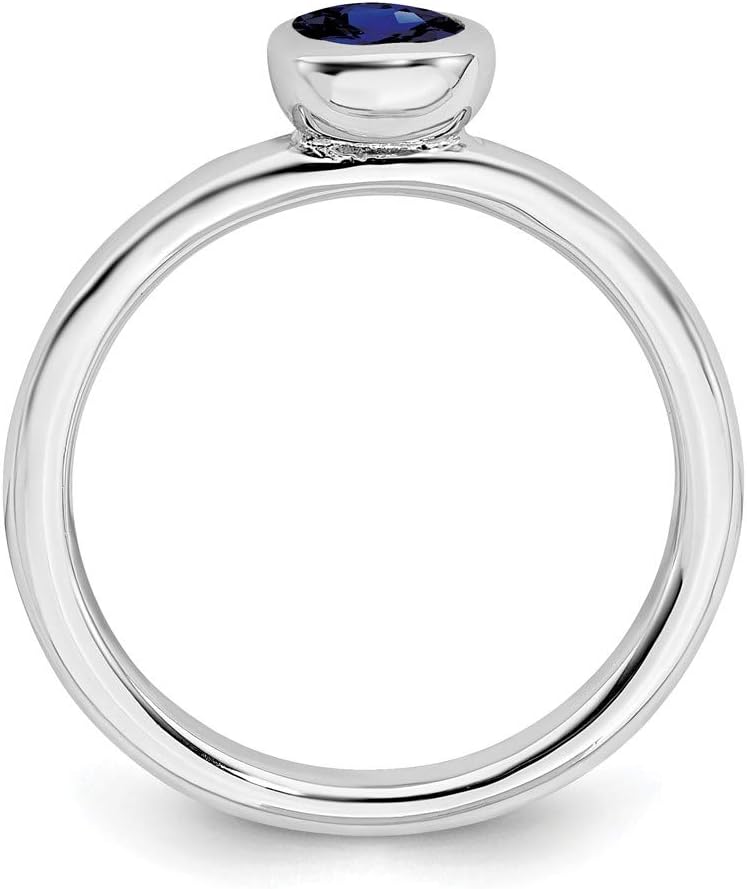 925 Sterling Silver Low 5mm Round Created Sapphire Band Ring Size 7.00 Stone Stackable Gemstone Birthstone September Fine Jewelry For Women Gifts For Her