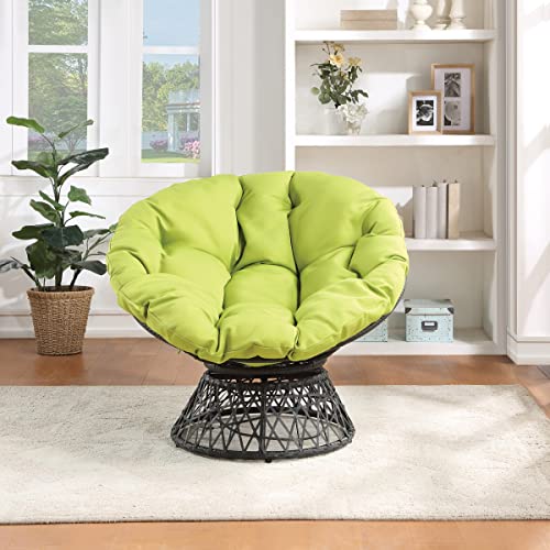 Image of OSP Home Furnishings Wicker Papasan Chair with 360-Degree Swivel, Grey Frame with Green Cushion