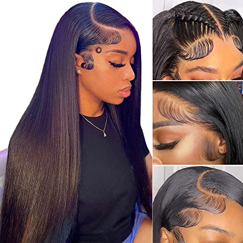 26 Inch Black Straight Lace Front Wigs Human Hair 13x4 Glueless HD Transparent Lace Front Wigs Human Hair Pre Plucked wi