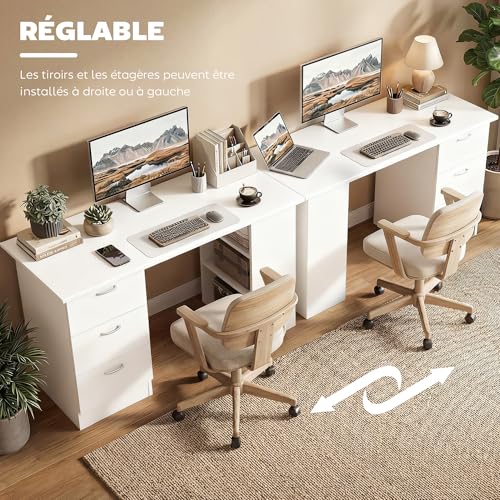 Table informatique avec rangement de 3 tiroirs et niches blanches modulables - 7