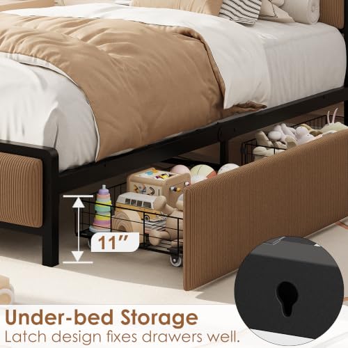 Image of GAOMON Twin Size Bed Frame with 2 Drawers and Charging Station, Brown
