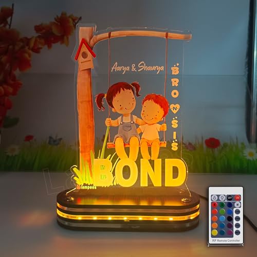 Image of lampees Acrylic Rakhi Gift for Sister-Brother Personalized Name UV Print Lamp | Customized Rakshabandhan Gifts for Sister and Brother (Multicolor Remote)