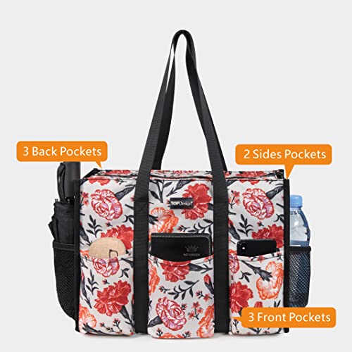 Image of TOPDesign Utility Water Resistant Tote Bag with 13 Pockets, Top Zipper Closure & Thick Bottom Support, for Working Women