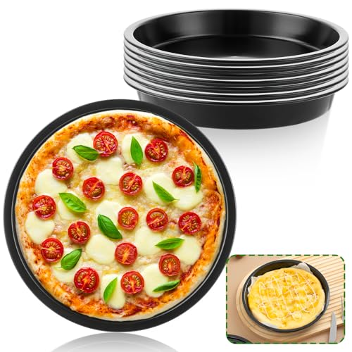 APACALI 8 Stück Pizzablech Rund 15 cm, Rund edelstahl Pizzaform mit Antihaftbeschichtung, Schwarz Pizzateller, Pizza Backblech, Kuchenblech Runde für für Pizza Käsekuchen Pie Flammkuchen