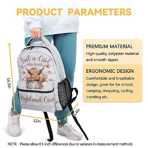 Highland Cow Backpack for Girls Boys, 16 Inch White Backpacks for School, Cute, Adjustable Straps, Durable, Lightweight, Large Capacity Bookbag for Kids3