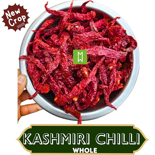 Image of TheMasalewale's Kashmiri Red Chilli Whole | Stemless | Kashmiri Lal Mirch | Mild Spicy & Deep Red Colour | Handpicked for Curries, Tadka & Indian Cooking | Must Try | 450 Grams | New Crop 2026 |