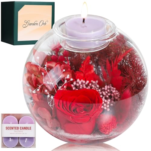 Aoshin Mothers Day Gifts for Mom, Preserved Flowers Rose in Glass Dome with Aromatherapy Candle, Eternal Flowers Gift Set for Women Wife Girlfriend Mom Grandma - Anniversary Birthday Gift, Red
