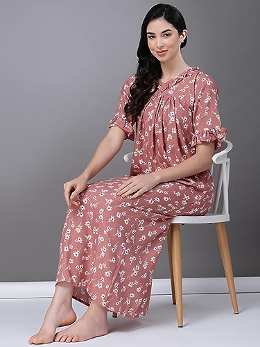 Image of OOMPH! Cotton Blend Nighty for Women's | Night Gown | Nighty | Nightdress | Maxi Dress | Sleepwear | Gown for Women | Nighties | Sleepwear