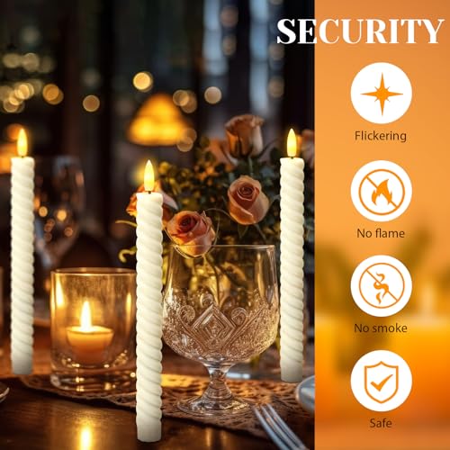 Image of Tuanse 24 Pcs 10 Inch Flameless Twisted Taper Candles LED Flickering Battery Operated Candles Electric Warm Light Candlesticks for Wedding Birthday Party Home Dinner Decor(Ivory)