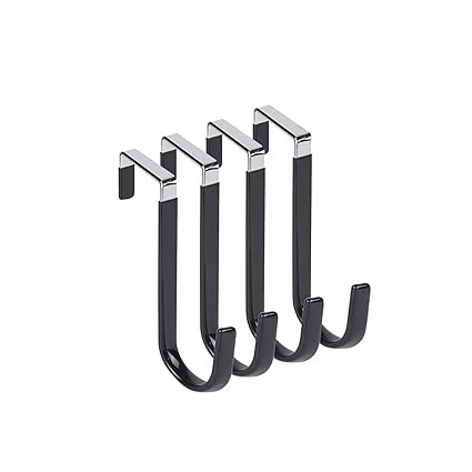 CtuLysjh Over The Door Hooks, Stainless Steel Heavy Duty Organizer Hooks with Soft Rubber Surface Prevent Scratches,Organizer Hooks for Bedroom, Bathroom,Living Room, Kitchen (Black, 4Pack)